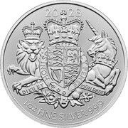 2 Pounds - Charles III Royal Arms; 1 oz Fine Silver, United Kingdom, 2023 reverse image