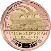 2 Pounds - Charles III Flying Scotsman Centenary; Gold Proof, United Kingdom, 2023 reverse image