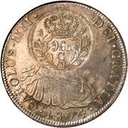960 Réis - João Prince Regent Countermarked 8 Reales; Cuiaba obverse image