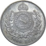 1000 Réis - Pedro II, Brazil, 1869 reverse image