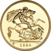 5 Sovereigns - Elizabeth II 2nd portrait; Brilliant Uncirculated, United Kingdom, 1984 reverse image