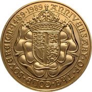 5 Sovereigns - Elizabeth II Gold Sovereign Anniversary; Brilliant Uncirculated, United Kingdom, 1989 reverse image