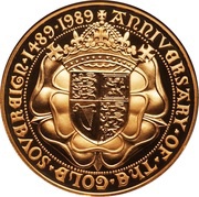 5 Sovereigns- Elizabeth II Gold Sovereign Anniversary, United Kingdom, 1989 reverse image