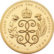 5 Pounds - Elizabeth II Queen Mother; Gold Proof, United Kingdom, 1990 reverse image