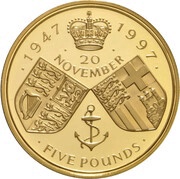 5 Pounds - Elizabeth II Golden Wedding; Gold Proof, United Kingdom, 1997 reverse image