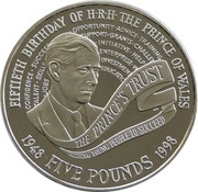 5 Pounds - Elizabeth II Prince Charles' 50th Birthday; Silver Proof, United Kingdom, 1998 reverse image