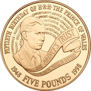 5 Pounds - Elizabeth II Prince Charles' 50th Birthday; Gold Proof, United Kingdom, 1998 reverse image