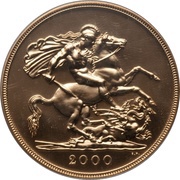 5 Sovereigns - Elizabeth II 4th portrait, United Kingdom, 1998-2008 reverse image