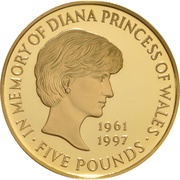 5 Pounds - Elizabeth II Diana, Princess of Wales; Gold Proof, United Kingdom, 1999 reverse image