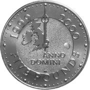 5 Pounds - Elizabeth II 4th portrait; Millennium, Dome privy mark, United Kingdom, 2000 reverse image