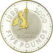 5 Pounds - Elizabeth II Millennium; Gold-highlighted Silver Proof, United Kingdom, 2000 reverse image