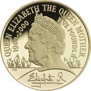 5 Pounds - Elizabeth II Queen Mother 100th Birthday; Gold Proof, United Kingdom, 2000 reverse image