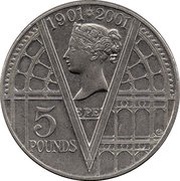 5 Pounds - Elizabeth II 4th portrait; Queen Victoria, United Kingdom, 2001 reverse image