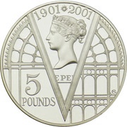 5 Pounds - Elizabeth II Queen Victoria; Silver Proof, United Kingdom, 2001 reverse image