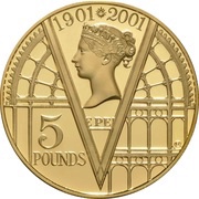 5 Pounds - Elizabeth II Queen Victoria; Gold Proof, United Kingdom, 2001 reverse image