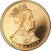 5 Pounds - Elizabeth II Golden Jubilee; Gold Proof, United Kingdom, 2002 reverse image