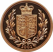 5 Sovereigns- Elizabeth II 4th portrait; Golden Jubilee, United Kingdom, 2002 reverse image