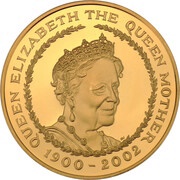 5 Pounds - Elizabeth II Queen Mother; Gold Proof, United Kingdom, 2002 reverse image