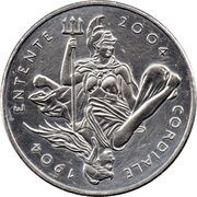 5 Pounds - Elizabeth II 4th portrait; Entente Cordiale, United Kingdom, 2004 reverse image