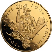 5 Pounds - Elizabeth II Entente Cordiale; Gold Proof, United Kingdom, 2004 reverse image