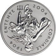 5 Pounds - Elizabeth II Entente Cordiale; Silver Piedfort, United Kingdom, 2004 reverse image