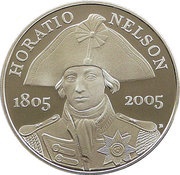 5 Pounds - Elizabeth II Horatio Nelson; Silver Proof, United Kingdom, 2005 reverse image