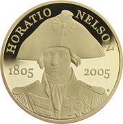 5 Pounds - Elizabeth II Horatio Nelson; Gold Proof, United Kingdom, 2005 reverse image