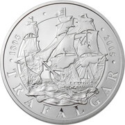 5 Pounds - Elizabeth II Trafalgar; Silver Piedfort, United Kingdom, 2005 reverse image