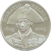 5 Pounds - Elizabeth II Horatio Nelson; Platinum Piedfort, United Kingdom, 2005 reverse image