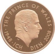 5 Pounds - Elizabeth II Prince Charles 60th Birthday; Gold Proof, United Kingdom, 2008 reverse image