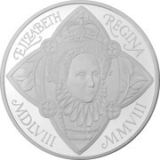 5 Pounds - Elizabeth II Queen Elizabeth I; Silver Proof, United Kingdom, 2008 reverse image