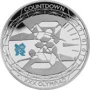 5 Pounds - Elizabeth II XXX Olympiad, Countdown 3; Silver Proof, United Kingdom, 2009 reverse image