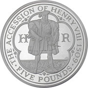 5 Pounds - Elizabeth II King Henry VIII; Silver Piedfort, United Kingdom, 2009 reverse image