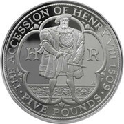 5 Pounds - Elizabeth II King Henry VIII; Platinum Piedfort, United Kingdom, 2009 reverse image