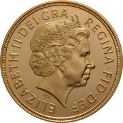 5 Sovereigns - Elizabeth II 4th portrait; modified reverse obverse image