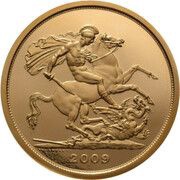 5 Sovereigns - Elizabeth II 4th portrait; modified reverse, United Kingdom, 2009-2015 reverse image