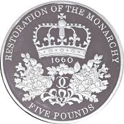 5 Pounds - Elizabeth II Restoration of the Monarchy; Silver Proof, United Kingdom, 2010 reverse image