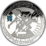 5 Pounds - Elizabeth II XXX Olympiad, Countdown 2; Silver Piedfort, United Kingdom, 2010 reverse image