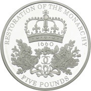 5 Pounds - Elizabeth II Restoration of the Monarchy; Platinum Piedfort, United Kingdom, 2010 reverse image