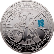 5 Pounds - Elizabeth II XXX Olympiad, Countdown 1; Silver Proof, United Kingdom, 2011 reverse image