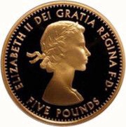 5 Pounds - Elizabeth II 1st portrait; Coronation Jubilee, Gold Proof obverse image