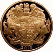 5 Pounds - Elizabeth II 1st portrait; Coronation Jubilee, Gold Proof, United Kingdom, 2013 reverse image
