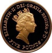 5 Pounds - Elizabeth II 3rd portrait; Coronation Jubilee, Gold Proof obverse image