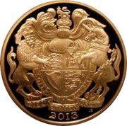 5 Pounds - Elizabeth II 3rd portrait; Coronation Jubilee, Gold Proof, United Kingdom, 2013 reverse image