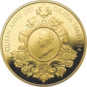5 Pounds - Elizabeth II Queen Anne; Gold-Plated Silver Proof, United Kingdom, 2014 reverse image