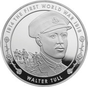 5 Pounds - Elizabeth II Walter Tull; Silver Proof, United Kingdom, 2014 reverse image