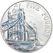 5 Pounds - Elizabeth II Tower Bridge; Silver Proof, United Kingdom, 2014 reverse image