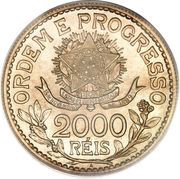 2000 Réis no dashes between stars, Brazil, 1913 reverse image