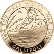 5 Pounds - Elizabeth II Gallipoli Landings; Gold Proof, United Kingdom, 2015 reverse image