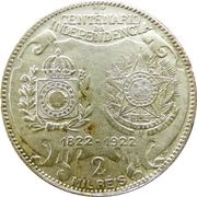 2000 Réis Independence Centennial, Brazil, 1922 reverse image